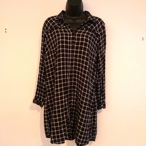 F&F plaid button down ruffle shirt dress - Picture 1 of 12